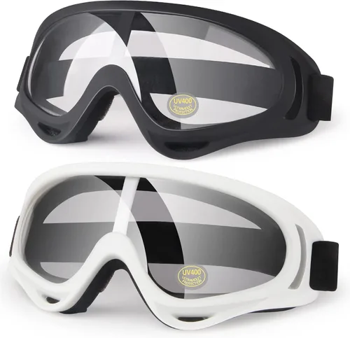 Miniatura 10 de Gafas de motocicleta para niños, 2 paquetes de gafas para cuatrimoto, motocross, esquí, gafas de carreras todoterreno para niños, gafas anti-UV, a