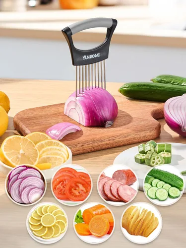 Miniatura 5 de Soporte para rebanar cebolla - Soporte de cebolla de acero inoxidable para rebanar - Cortador de tomate Herramienta de picadora de verduras