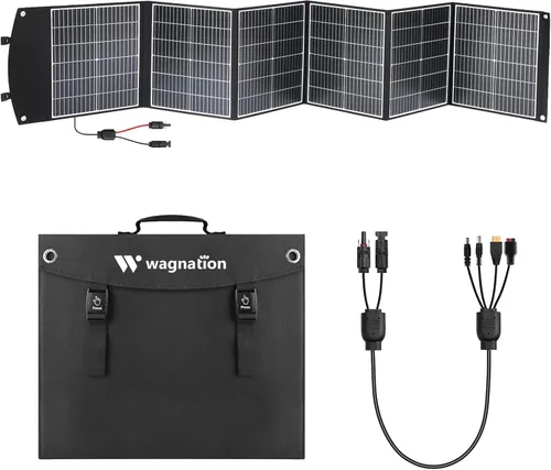 Panel solar portátil de 200 vatios, cargador de panel solar plegable con patas de apoyo, QC3.0 USB-A USB-C y salida MC4 para teléfono/banco de