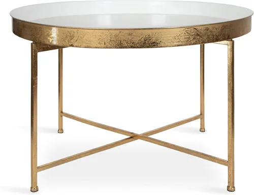 Miniatura 5 de Kate and Laurel Celia - Mesa de centro redonda de metal moderno con glamour, 28.25" x 28.25" x 19", blanco y hoja de oro, mesa de acento elegante