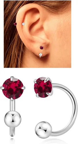 Miniatura 20 de Aretes Huggie de medio aro para mujeres y niñas, pequeños aretes de cartílago, aretes de botón con piedra natal para mujeres, aretes de botón