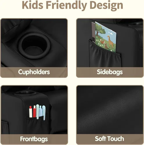 Miniatura 7 de MCombo Sillón reclinable para niños grandes para edades 3+, Silla reclinable para niños, Sillón reclinable para niños pequeños con portavasos, Cuero