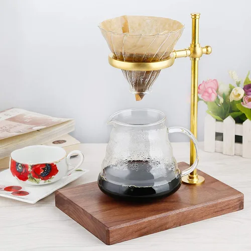 Soporte para gotero de café, soporte para filtro de café de latón de madera, soporte para taza de filtro de goteo, accesorios para hacer café