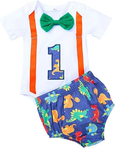Miniatura 43 de IDOPIP Traje formal para bebé niño para el primer cumpleaños de Cake Smash con corbatín y tirantes y pantalones cortos para sesión de fotos