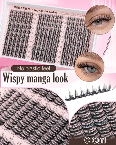 Miniatura 3 de Manga - Kit de extensiones de pestañas naturales en racimo, 180 unidades, pestañas rizadas en C, de 0.394 a 0.630 pulgadas, juego de extensiones