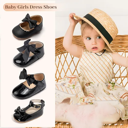 Miniatura 2 de Oamico Zapatos planos Mary Jane para bebés y niñas, suela de goma antideslizante con Bownot para primeros pasos, zapatos de vestir de boda
