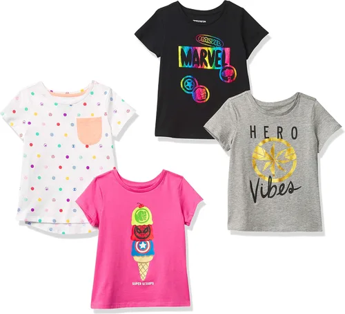 Spotted Zebra Disney Marvel Star Wars Frozen Camisetas de manga corta para niñas y niños pequeños varios paquetes