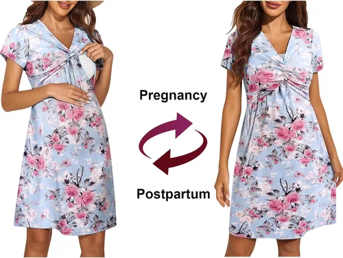 Miniatura 2 de Ekouaer Vestido de lactancia para mujer, manga corta, floral, vestido de maternidad casual, ropa de embarazo S-XXL