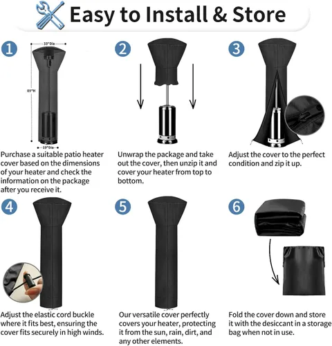 Miniatura 6 de OutdoorLines Fundas impermeables para calentadores de patio al aire libre con cremallera y bolsa de almacenamiento, a prueba de polvo, resistente a