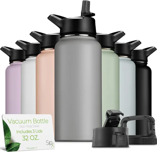 Miniatura 35 de SIPX™ Botella de Agua Aislada de 18 oz con 3 Tapas – Acero Inoxidable a Prueba de Fugas, Triple Aislamiento – Frío 24 Horas/Caliente 12 Horas