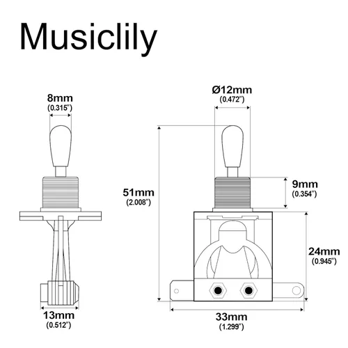 Miniatura 2 de Musiclily Interruptor de palanca métrico de 3 vías para guitarra eléctrica Epiphone Les Paul, parte superior negra con punta negra