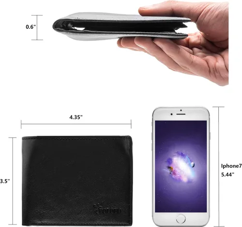 Miniatura 6 de Billetera plegable de cuero genuino con bloqueo RFID para hombres con cremallera y bolsillo para monedas L