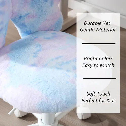 Miniatura 4 de Butterfly - Escritorio y silla para niños, ajustable, giratorio, peludo, azul, para el hogar, dormitorio, escuela, dormitorio