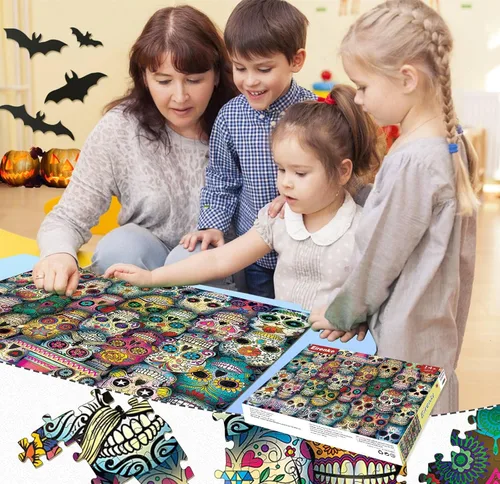 Miniatura 6 de Rompecabezas de Halloween para adultos de 1000 piezas, rompecabezas de terror de Halloween de 1000 piezas y regalos de esqueleto de terror vintage