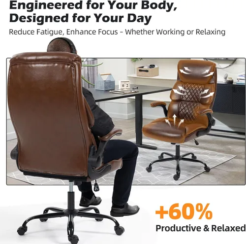 Miniatura 3 de Silla de oficina – Silla ergonómica de escritorio para computadora con respaldo alto con función mecedora y soporte lumbar, silla ejecutiva cómoda