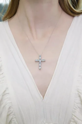 Miniatura 4 de Sterling Silver Genuine, Created or Simulated Gemstone Oval-Cut Cross Pendant Necklace for Women