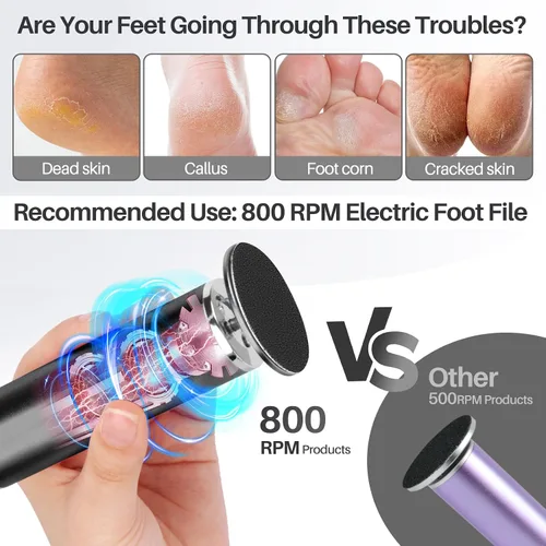 Miniatura 5 de Lima de Pies Removedor de Callos para Pies: Herramienta Profesional de Pedicura para SPA - Lima de Pies con Velocidad Ajustable para Piel y Callos