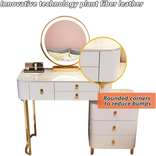 Miniatura 6 de Tocador, tocador de maquillaje con taburete acolchado, tocador con espejo iluminado LED y mesa auxiliar, mesa de maquillaje con 3 cajones