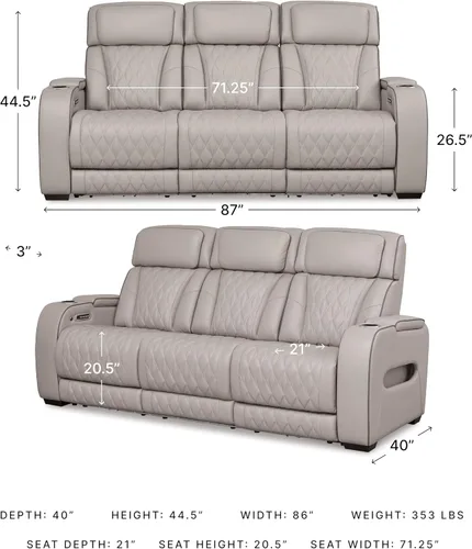 Miniatura 3 de Signature Design by Ashley Boyington Modern Leather Match Loveseat Reclinable Eléctrico con Consola, Reposacabezas Ajustable, Masaje, Asiento