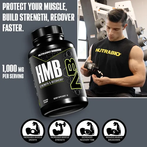 Miniatura 2 de NutraBio Suplemento HMB, aminoácidos, 1000 mg, 120 cápsulas