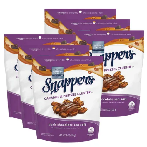 Miniatura 17 de Edward Marc Snappers Racimo de Caramelo Dulce y Pretzels - Bocadillo Crujiente de Pretzel con Chocolate Negro y Sal Marina para Adultos y Niños - 6