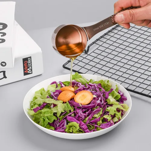 Miniatura 8 de Juego de tazas y cucharas medidoras de cobre para hornear y cocina, juego de tazas y cucharas medidoras de acero inoxidable, 5 tazas medidoras secas