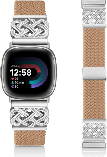 Miniatura 12 de Correa trenzada compatible con Fitbit Versa 4 bandas para mujer/Versa 3/Sense 1/Sense 2, cierre magnético, tela de nailon con correas de hebilla