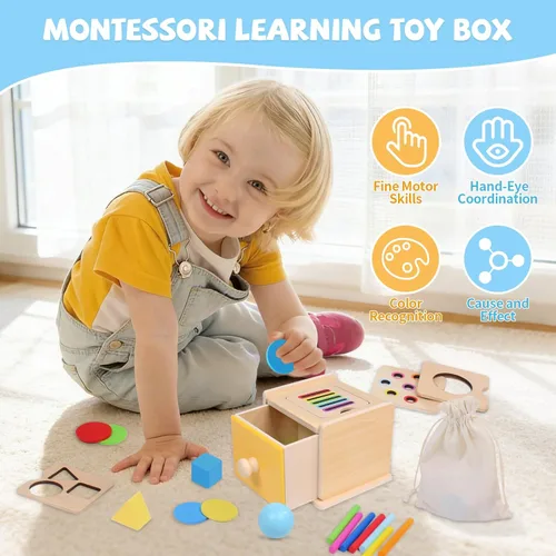 Miniatura 2 de YHHYTOY Juguetes Montessori para niños de más de 1 año, Caja de Monedas de 4 en 1 para la Permanencia de Objetos, Caja de Clasificación