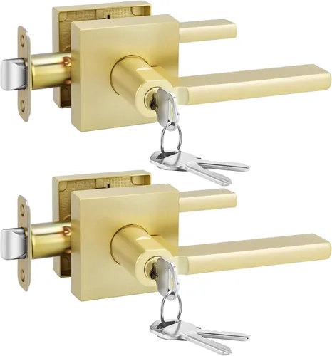 Miniatura 36 de Goldenwarm Manija de puerta simulada de oro cepillado – Palanca interior decorativa sin giro para despensa, puertas francesas y armarios (2 piezas)