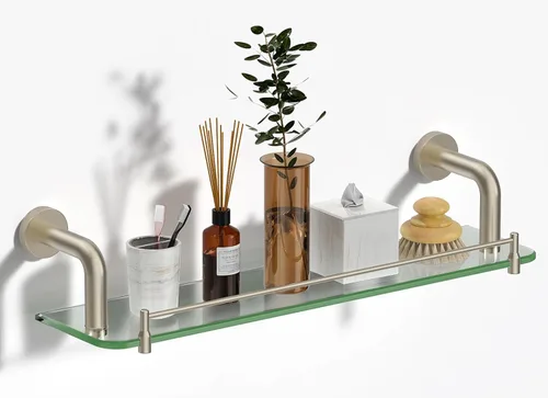 Miniatura 11 de Estante de vidrio para baño de 20 pulgadas, estantes rectangulares de vidrio templado de acero inoxidable moderno para montaje en pared, estante