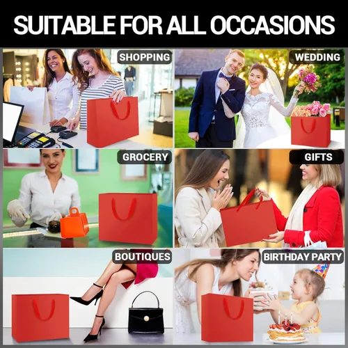 Miniatura 5 de Eusoar - Paquete de 20 bolsas de papel de estraza a granel para envolver regalos, de color rojo, tamaño pequeño de 10.6 x 3.1 x 8.3 pulgadas, bolsas
