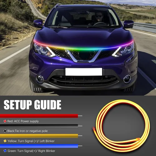 Miniatura 4 de DREAMIZER Tira de luz LED de 94" RGB para capó de coche, tira de luz LED multicolor exterior, luces LED dinámicas impermeables y flexibles