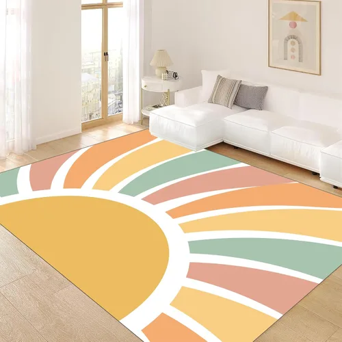 Miniatura 13 de Alfombras suaves de arco iris para dormitorio de niña, alfombras coloridas y peludas, alfombras de juego para niños, estampado de nube blanca, arco