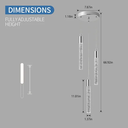 Miniatura 5 de Luminaria Moderna para Isla de Cocina Luz Colgante Regulable LED Cromada Luces Colgantes Mini Iluminación Colgante de Cristal para Dormitorio Cromo