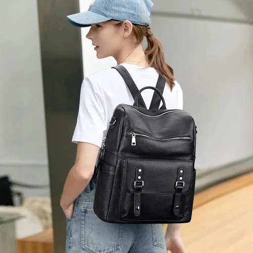 Miniatura 3 de Over Earth Mochila de cuero para mujer, bolso bandolera de moda para mujer, Negro