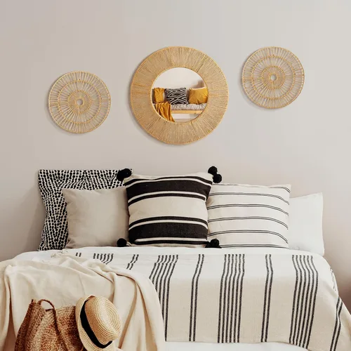 Miniatura 6 de Yerliker 3 piezas de espejo bohemio para decoración de pared, espejo redondo tejido de yute natural, espejos decorativos grandes de 19.7 pulgadas