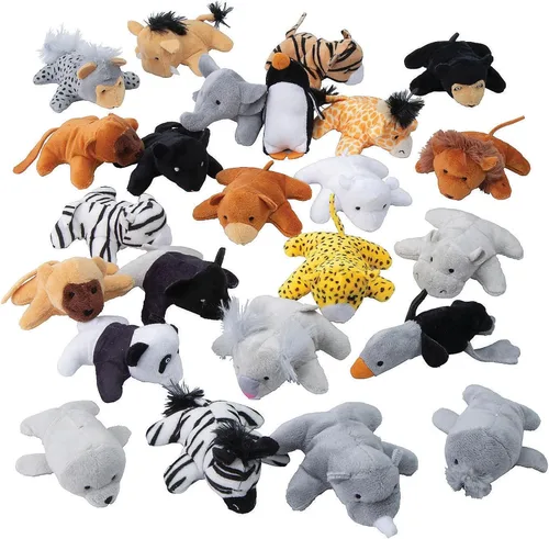 Fun Express Juego de 25 piezas de animales de peluche de mini zoológico – Juguetes – Peluches – Zoológico y Safari de peluche – Suministros para la