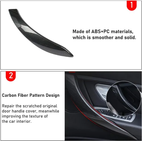 Miniatura 4 de Jaronx Cubierta exterior de repuesto de fibra de carbono ABS para manija de puerta compatible con BMW Serie 3 F30/F31 2012-2018 y Serie 4 F32/F33