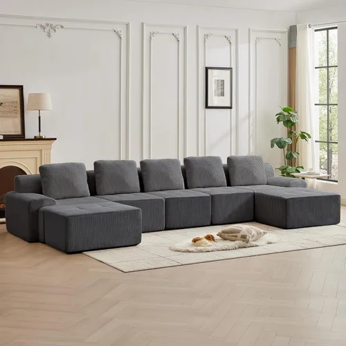 Miniatura 32 de Modular Sectional Sofa with Movable Ottoman, 1 Seat Deep Seat Couch with 1 Pillow, Comfy Cloud Sectional Sofa for Living Room, Bedroom and Apartment