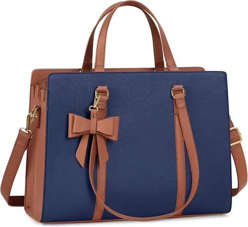 Miniatura 14 de Bolsa de computadora portátil para mujer, bolsa de mano para laptop de 15.6 pulgadas, bolsa de cuero impermeable, maletín grande y ligero, bolsa