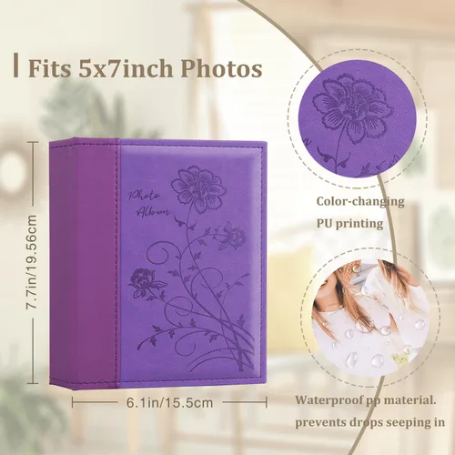 Miniatura 2 de Artmag Álbum de fotos de 5 x 7 pulgadas, páginas transparentes, con tapa de cuero, libro deslizante para 50 fotos verticales de 5 x 7 pulgadas