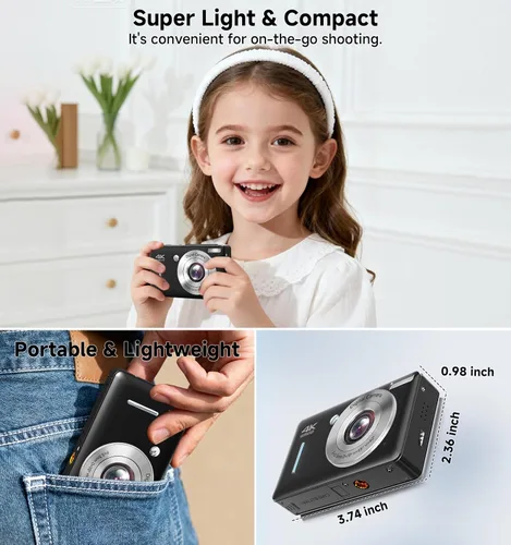 Miniatura 6 de Cámara digital, 44MP FHD 1080P apunta y dispara, cámara digital con antivibración, pequeña cámara digital con detección facial, tarjeta SD de 32 GB