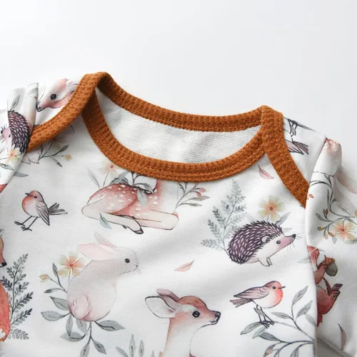 Miniatura 4 de Siracend Conjunto de 3 piezas de ropa de bebé recién nacido con estampado de manga larga + pantalones + sombrero