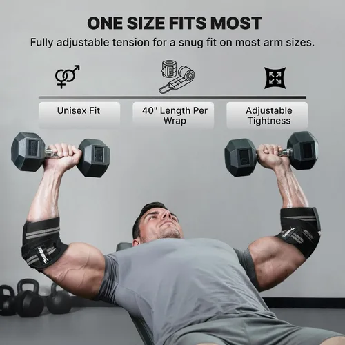Miniatura 7 de DMoose Fitness Elbow Wraps for Weightlifting (Pair) - 40'' Adjustable Strap for Gym Workout & Bench Press, Compression Elbow Sleeves for Tendonitis
