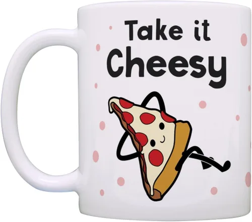 Miniatura 3 de Taza divertida con temática de pizza, taza de café de cerámica con asa de 11 onzas, color blanco