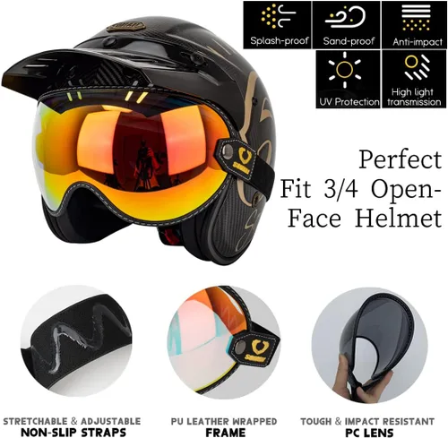 Miniatura 4 de Protector retro para casco de motocicleta, visera de burbujas, lentes de policarbonato de repuesto universal para casco completo de cara abierta