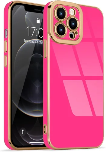 Miniatura 138 de Lafunda Diseñada para iPhone 13 Pro, fundas lujosas con chapado lindo para mujeres y niñas, elegante borde dorado, a prueba de golpes, TPU con funda
