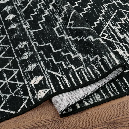 Miniatura 9 de Wonnitar Alfombra marroquí lavable de 5 x 7 pies, color negro, alfombra grande para sala de estar, antideslizante, bohemio, para dormitorio