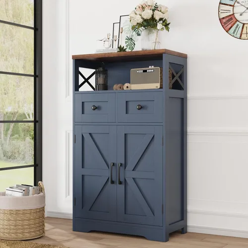 Miniatura 15 de Befrases - Gabinete de almacenamiento de casa rural con cajones y estante, aparador independiente para cocina, sala de estar, oficina en casa, gris