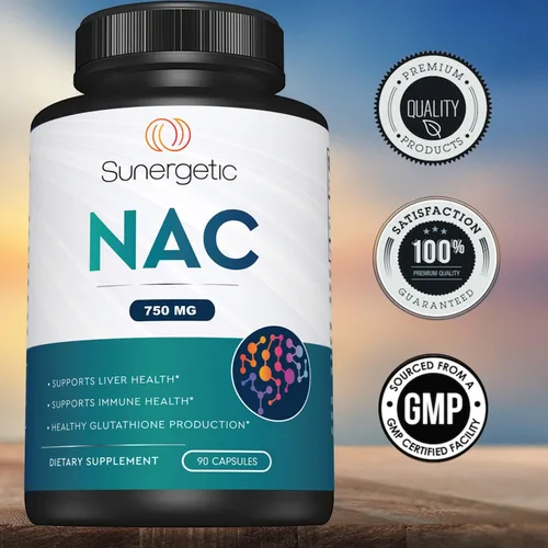 Miniatura 6 de Sunergetic Suplemento NAC premium N-acetil cisteína – 750 mg por cápsula – Apoya el hígado, la desintoxicación inmune, celular y respiratoria – 90 N